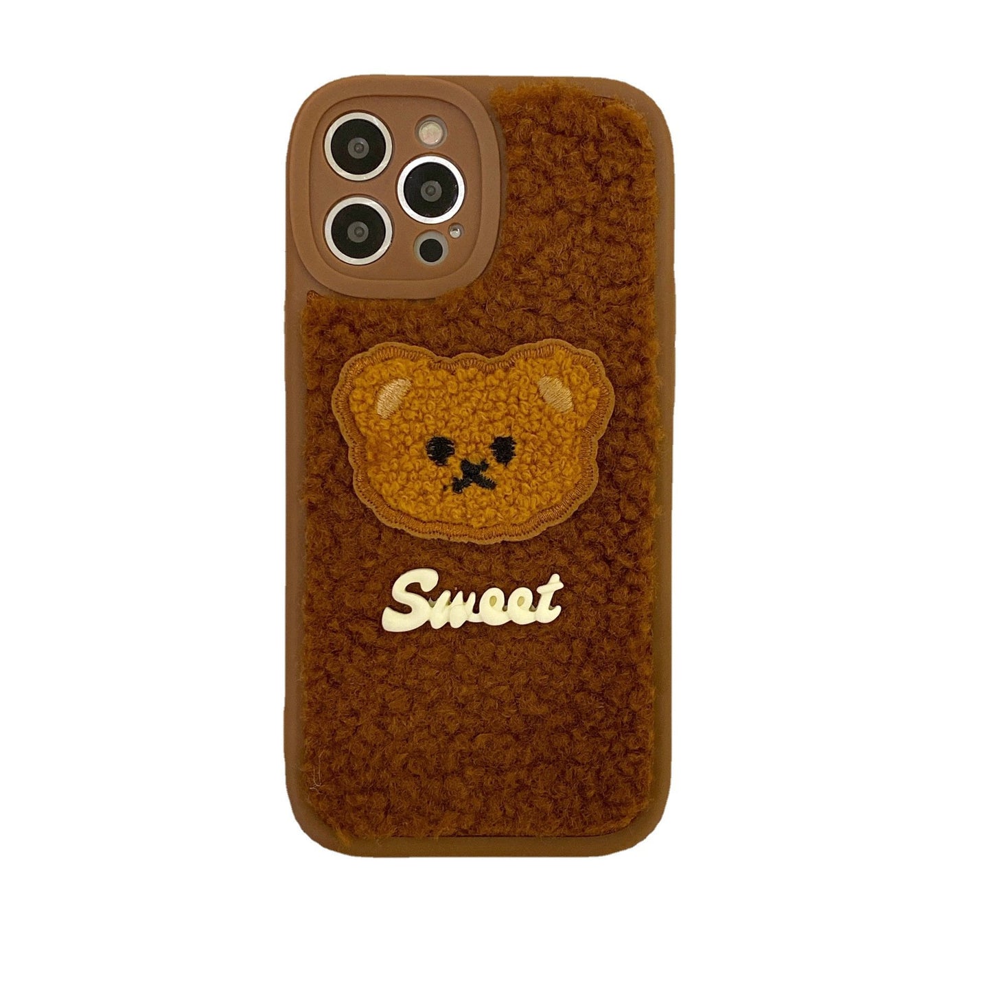 3D Cute Teddy Bear Plush Embroidered Phone Case