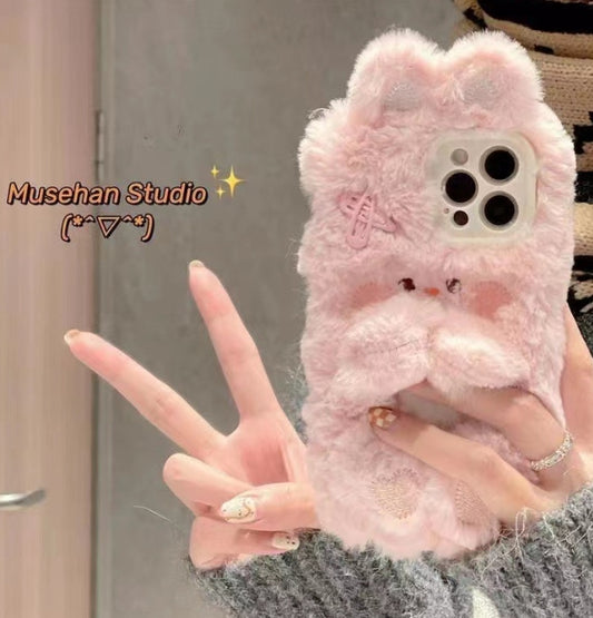 Pink Rabbit Plush Bow Phone Case