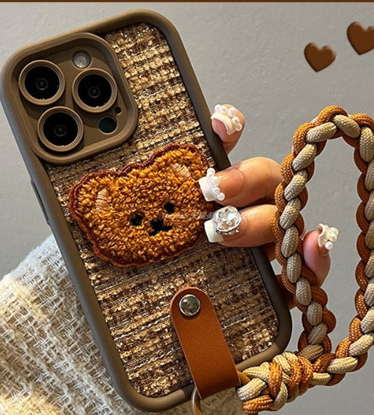 3D Cute Teddy Bear Plush Embroidered Phone Case