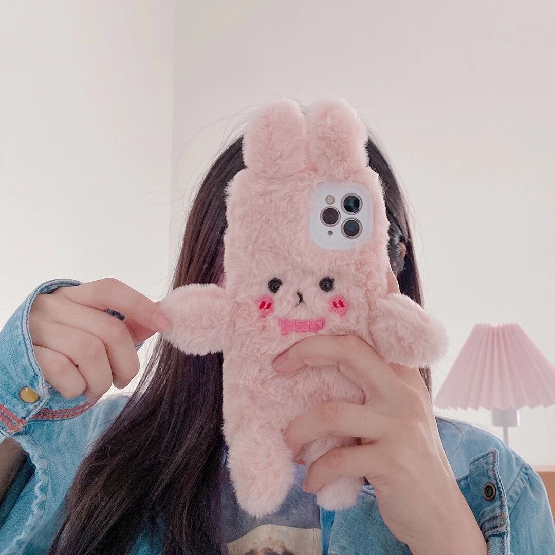 Pink Rabbit Plush Bow Phone Case