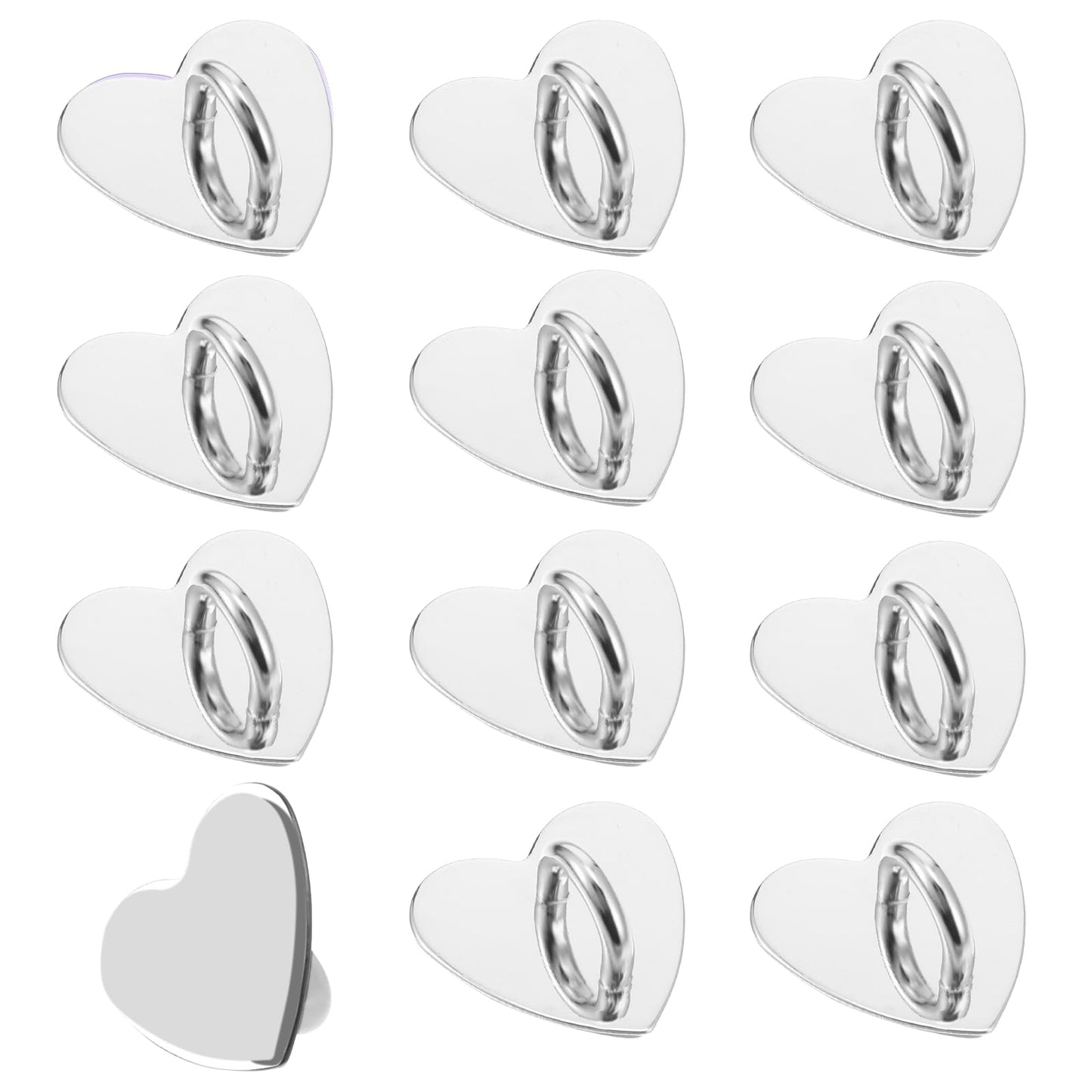 Amabro 12PCS Phone Holder Heart Phone Ring Self-Adhesive Cell Phone Hook Cell Phone Charm Hook for Cell Phone Tablet DIY Accessories (Silver)
