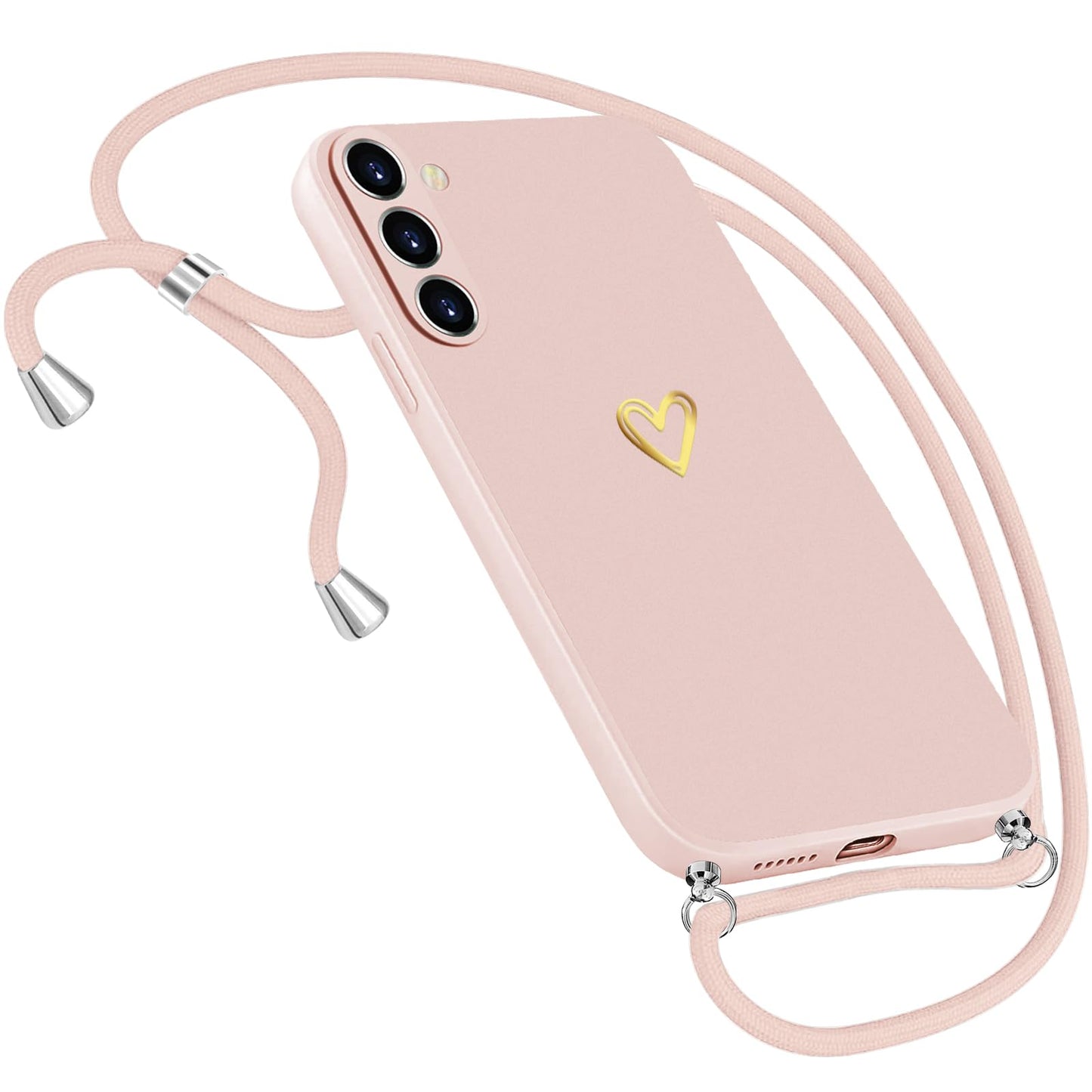Cell Phone Chain Case for Samsung Galaxy A15 Case  Heart Motif Pattern Cell Phone Case for Samsung Galaxy A15 5G Case with Strap Cord for Necklace Ultra Thin Case for Samsung Galaxy A15 (Pink)