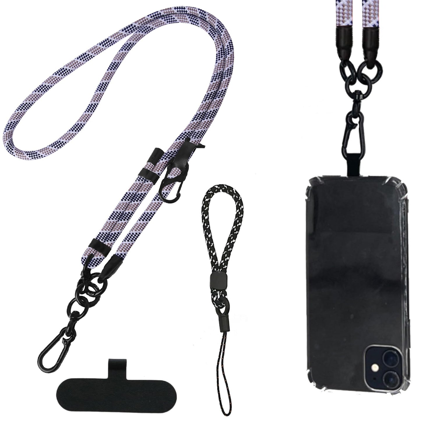 Cell Phone Lanyard8mm Cell Phone Lanyard Crossbody with Wrist StrapAdjustable Phone StrapThick Rope Cell Phone LanyardPhone Wrist Strap with 2 Phone Spacer(Black Gold)