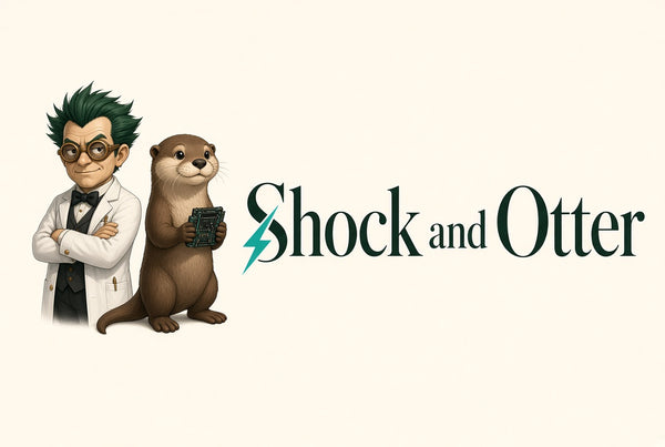 Shock and Otter logo — Dr. Shock the mad scientist and Otter holding a circuit board